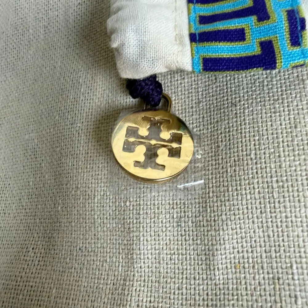 Tory Burch Dust Bag White Cotton Drawstring Pouch Blue Trim Logo Charm